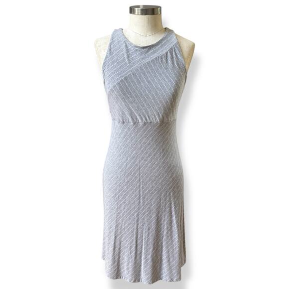 Athleta Santorini High Neck Mix Stripe Sleeveless Modal Knit Dress Womens S Gray - Picture 1 of 10